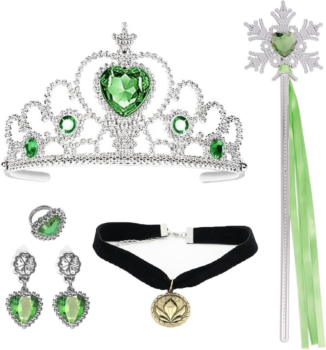 Prinsessen Kostuum voor Meisjes met Toverstaf, Kroon en Sieraden voor Carnaval en Verjaardagsfeest
