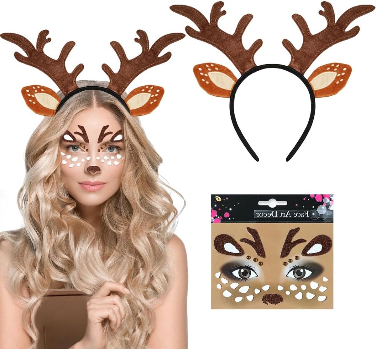 Reindeer Haarband voor Vrouwen, Herten Kostuum Accessoire, Carnaval en Cosplay Party Decoratie, Antlers en Gezichtstatoeage