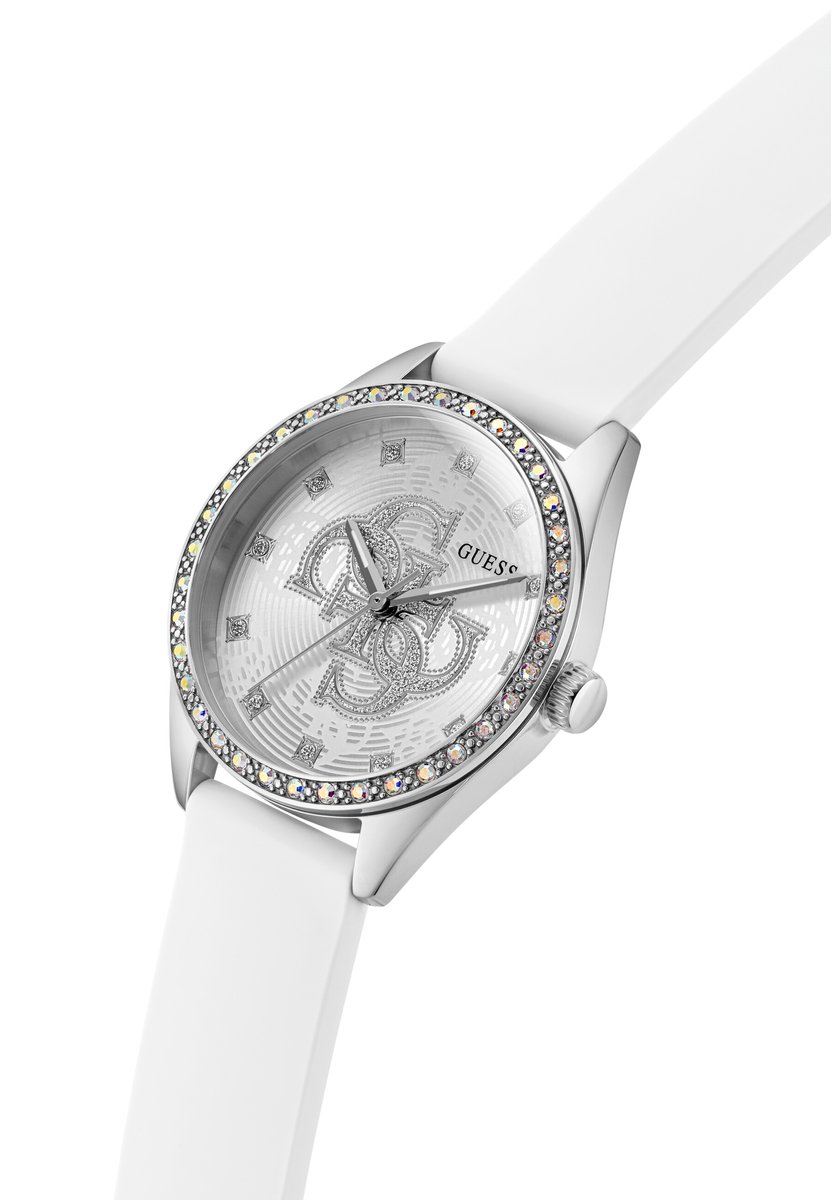 Guess Ava Quartz Analoog Horloge Wit Kast: 100% Roestvrij Staal | Armband: 100% Siliconen 34 mm GW1042L1, GW1042L4