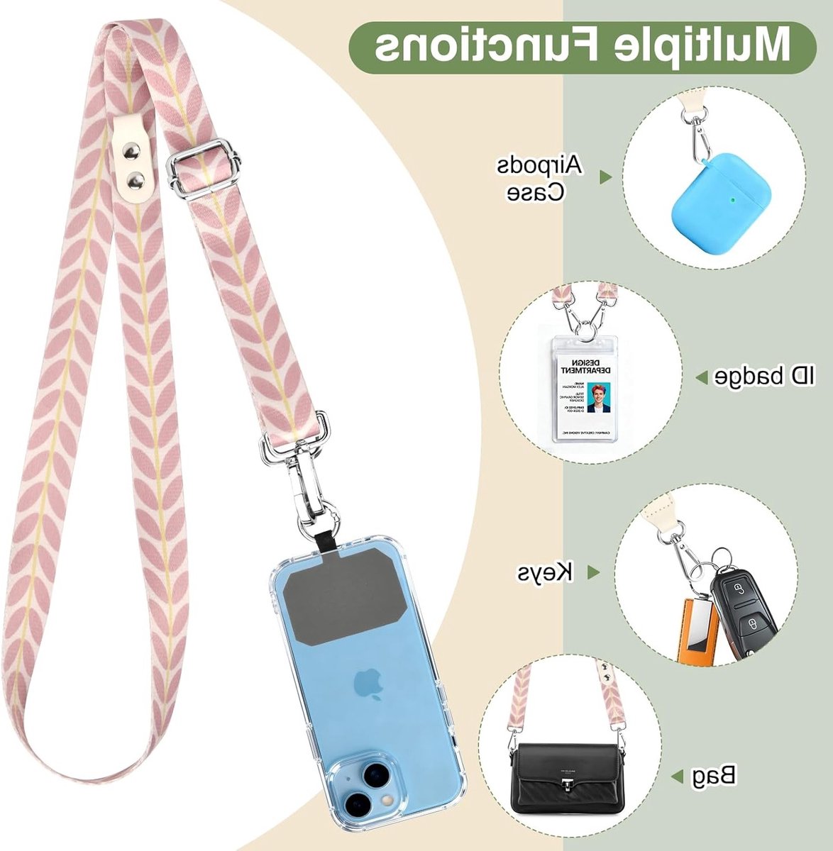 Verstelbare telefoonketting met tas, multifunctionele smartphone lanyard voor vrouwen, geschikt voor alle smartphones, ideaal voor dagelijks gebruik en handsfree dragen