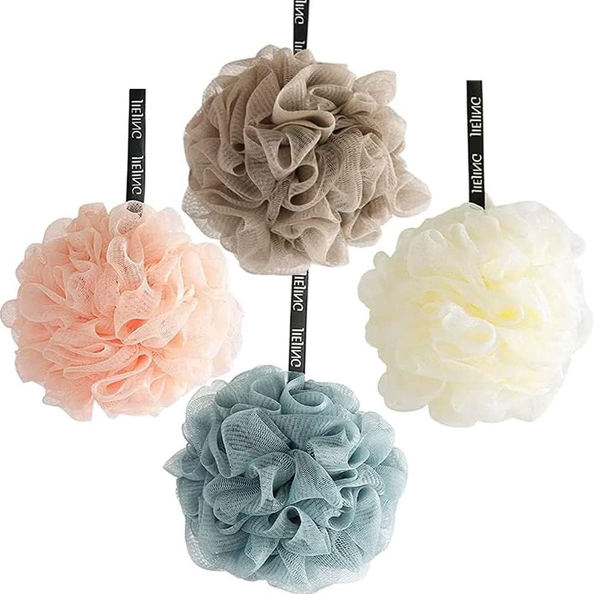 Set van 4 Luffa Douche Sponzen, Zachte Peeling Sponzen voor Lichaam, Ideaal voor Mannen en Vrouwen, Perfect voor Verzorging en Ontspanning