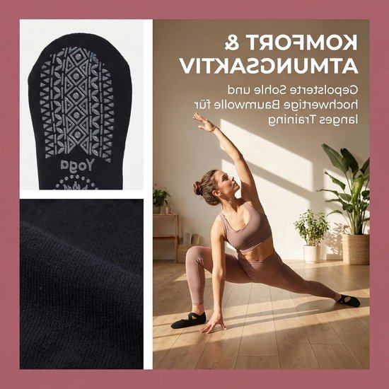 Yoga Sokken voor Dames - Antislip Pilates Sokken met Kruisband voor Yoga, Ballet en Fitness - Stopper Sokken in Zwart, One Size, Perfect voor Thuis en Sportschool — afbeelding 3