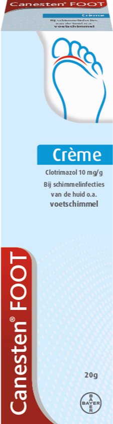 Canesten FOOT crème 20g, crème voor de behandeling van schimmelinfecties van de huid, o.a. voetschimmel.