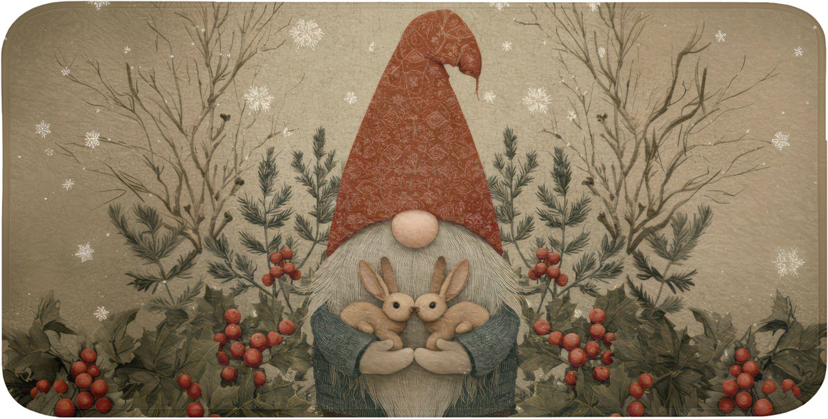 Badmat 120x60 cm - Antislip - Kerstgnome - Konijntjes - Kleurrijk - Badmatten voor badkamer - Badkamermat - Douchemat - Badkamer mat