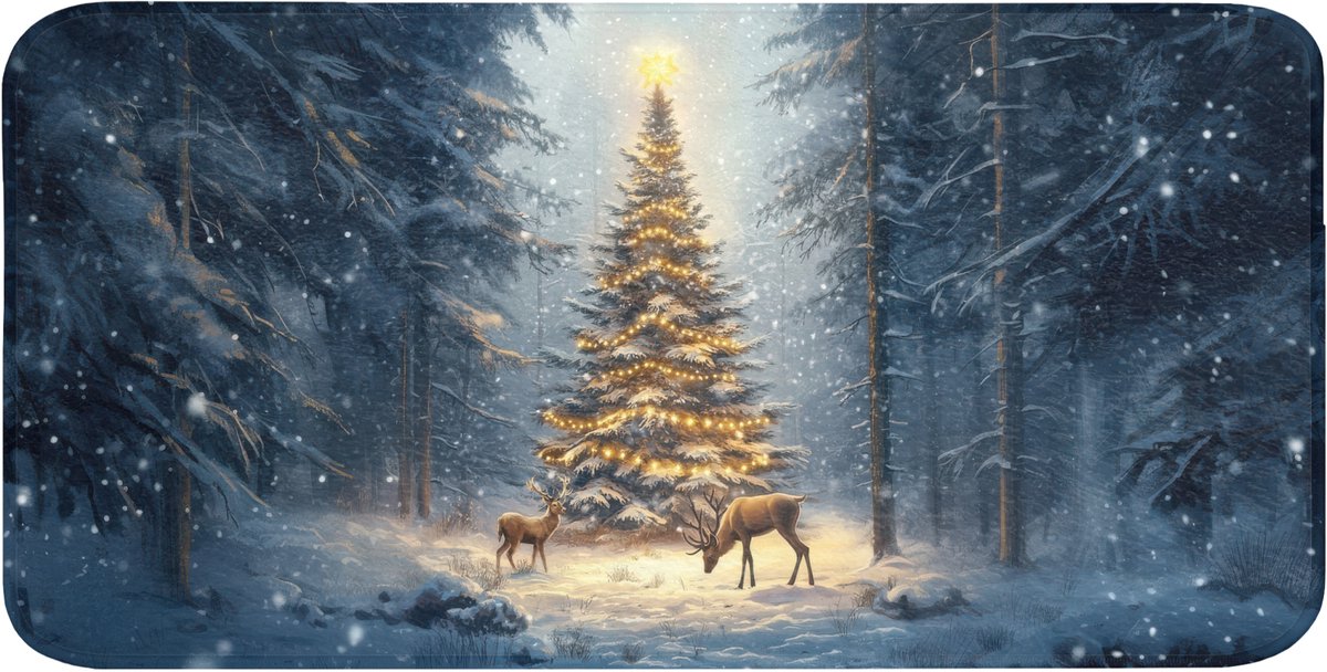 Badmat 120x60 cm - Antislip - Kerstlicht - Woud - Hert - Donker - Badmatten voor badkamer - Badkamermat - Douchemat - Badkamer mat
