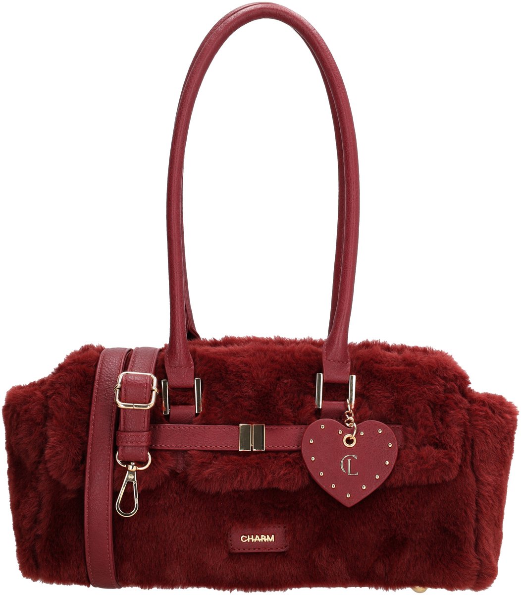 Charm London Stockholm Schoudertas - Fur - Faux Bont - Schodertas - Crossbody - Versteulbare Schouderband - Bag Charm - Dames - Bordeaux rood