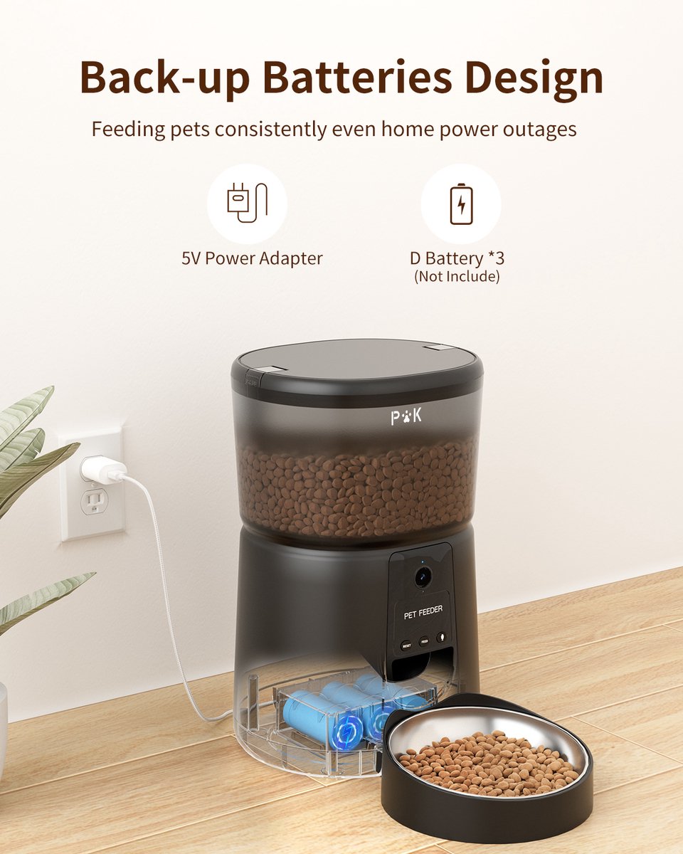PUPPY KITTY Automatische Voerbak - Kat en Hond - Voerautomaat met Full HD 1080P Camera - Voice Recorder - 4L - Wifi met App - Night Vision - Voerdispenser - Inclusief 1 RVS Voerbakken - Zwart thumbnail 8