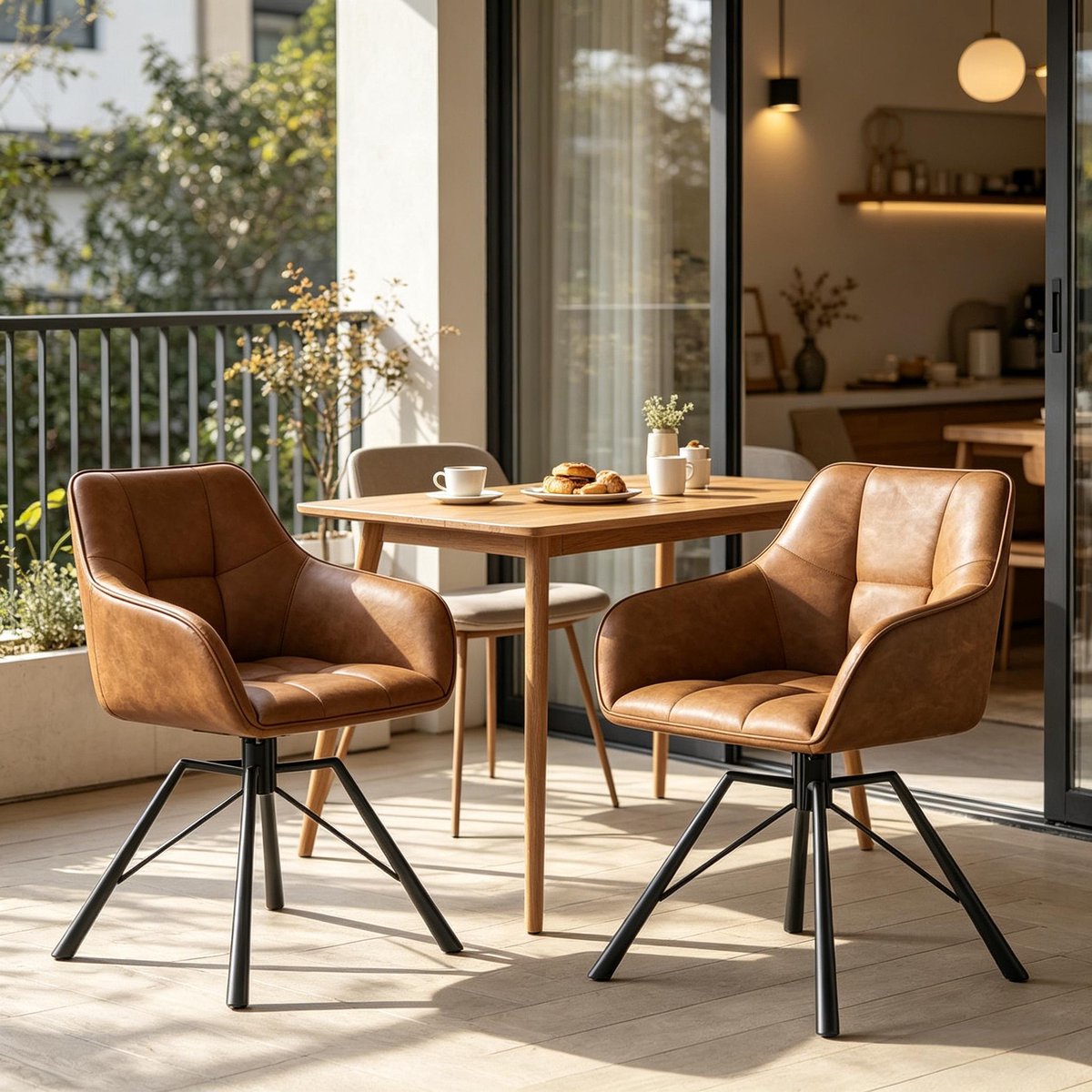 REDOM Eetkamerstoelen - Draaibaar - Met Armleuningen - Modern - Metaal - Lichtbruin - 58,5