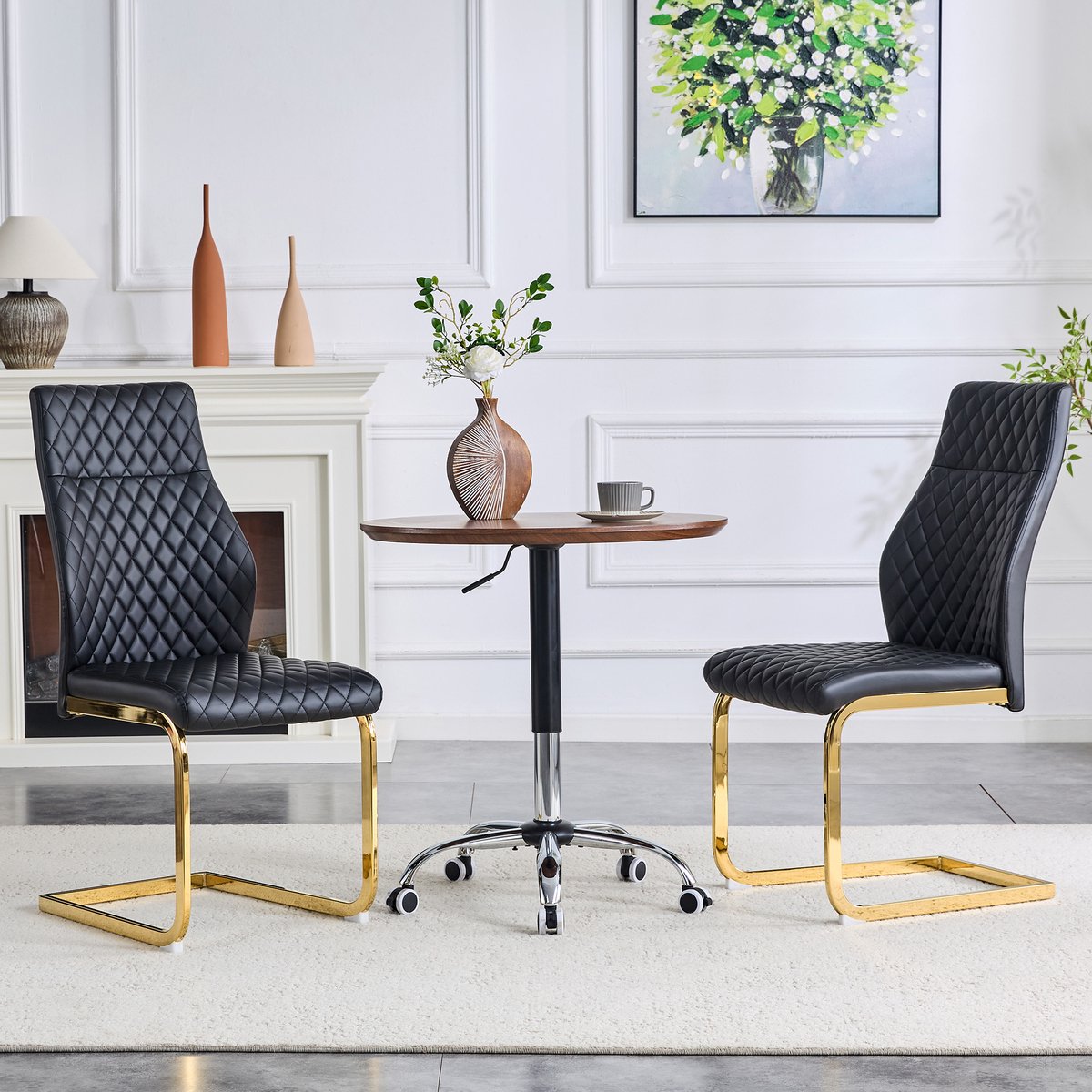 REDOM Eetkamerstoelen Set Van 2 - Hoge Rugleuning en Zitcomfort - Modern - Metaal en Kunstleer - Zwart en Goud Zwart+Goud
