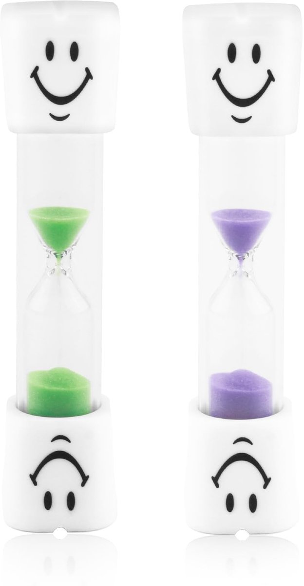 Dailygoods- Zandloper 3 Minuten - Glimlachende Zandloper - Zandtimer voor Tandenpoetsen - Set van 2 - Educatief Speelgoed - Kleurrijk Ontwerp - Tijdklok