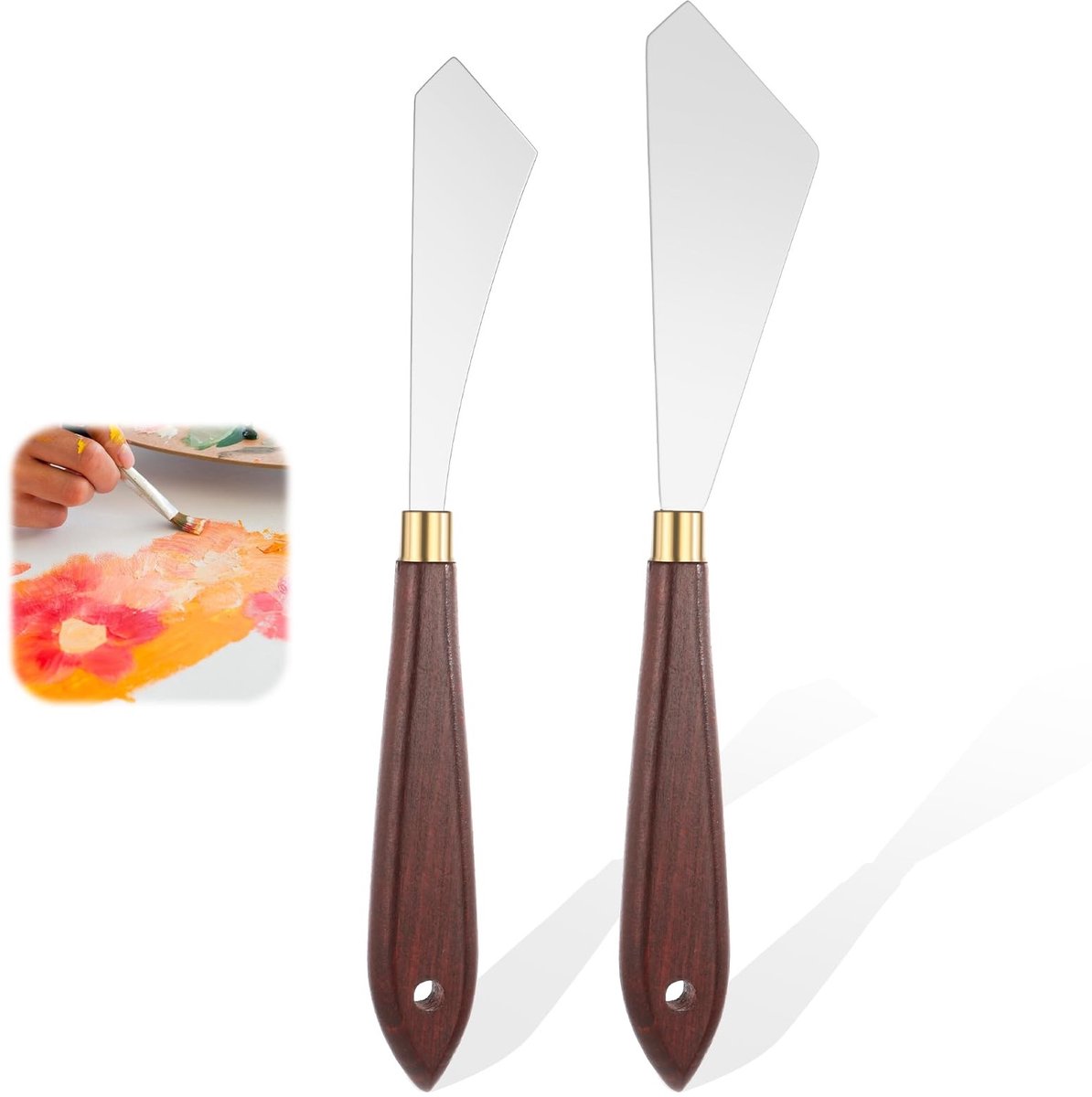 Dailygoods- Paletmes Set 2 Stuks - Roestvrij Staal - Houten Handvat - Schildermes - Schraper - Voor Olie/Acryl Schilderij