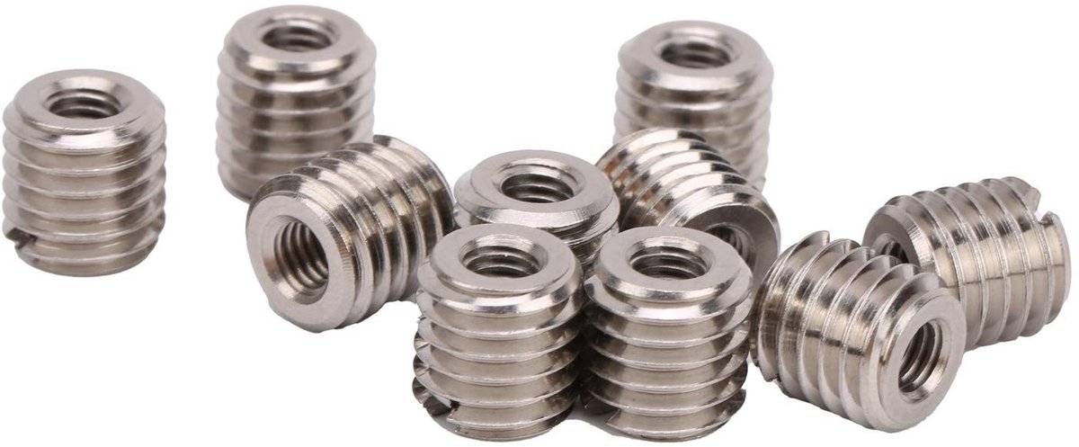 Dailygoods- Sleufmoer Set van 10 Stuks - Roestvrij Stalen Bevestigingsmiddelen - M5x0,8 Mm/M10x1,5 Mm Draad - 10 Mm Lengte - Inzetstukken met Schroefdraad - Draadreparatie - Schroefdraadmoer
