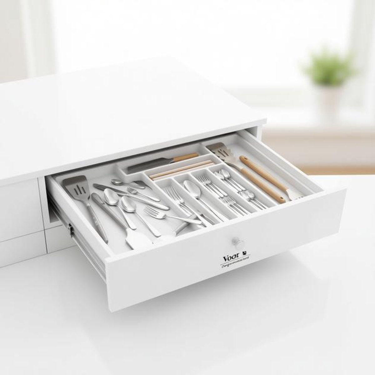 ElleMooi Bestek Lade Organisator Uitbreidbaar, Verstelbare Bestekbak voor Keukenlade, Plastic Houder voor Bestek Vorken Messen Lepels, XL, Wit