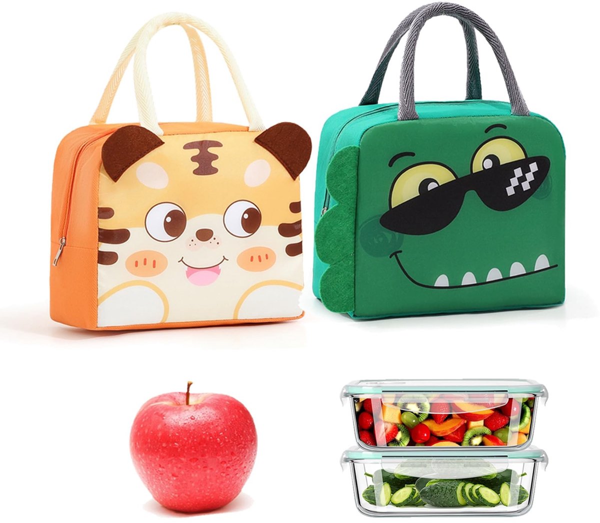 Dailygoods- Thermotassen voor Kinderen - Draagbare Koeltas - 2 Stuks - Lichtgewicht - Robuuste Handgreep - Opvouwbaar 21,5 x 11,5 x 18 cm - Lunchtas
