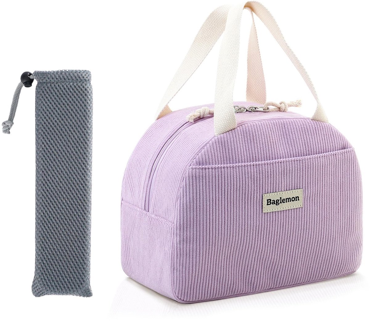 Dailygoods- Lunchtas Geïsoleerd - Herbruikbare Thermotas - Corduroy - 1 Hoofdvak - 25 x 13 x 15 cm - Beige met Bloemen/Ruitpatroon - Koeltas