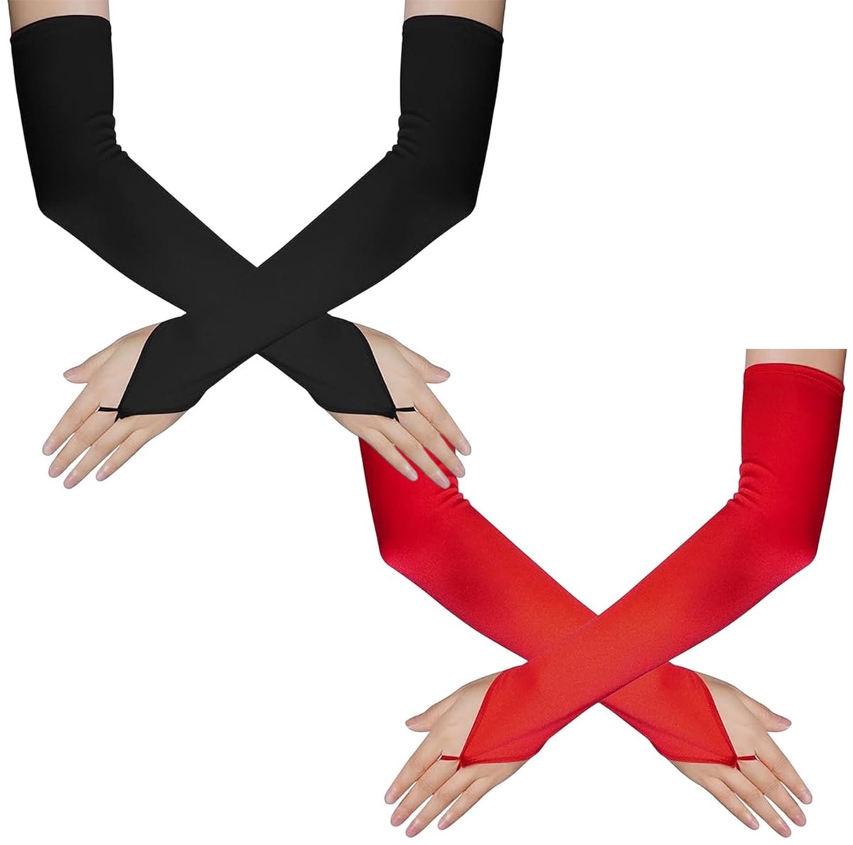ZEYNOMAX- Lange Handschoenen - 2 Paar - Satijnen Handschoenen - Feesthandschoenen - Gala Handschoenen - Huwelijksfeest - 50cm/19,68 inch