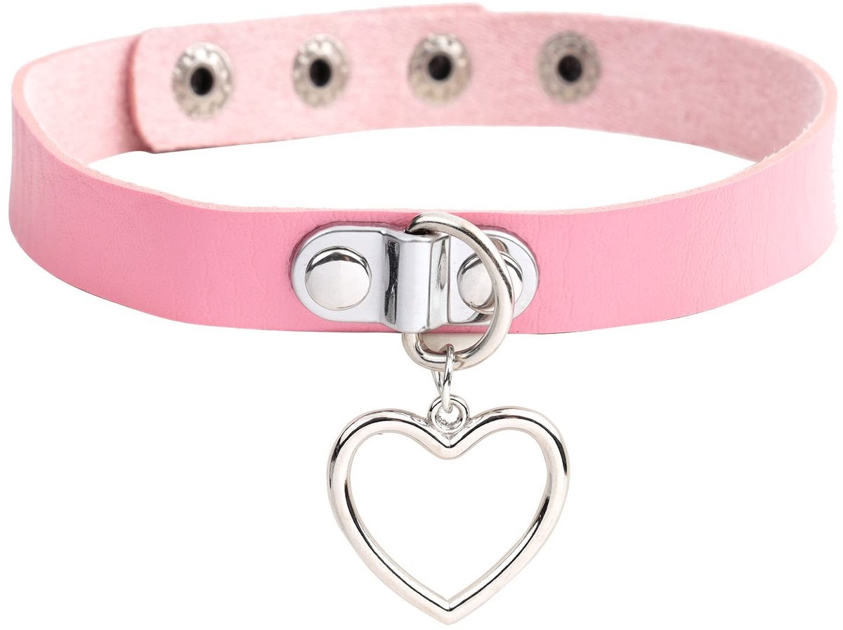 Dailygoods- Halsband Punk Rock Gothic - Lederen Choker - Verstelbaar - Hartvormige Hanger - PU-leer - Totale lengte 40 cm