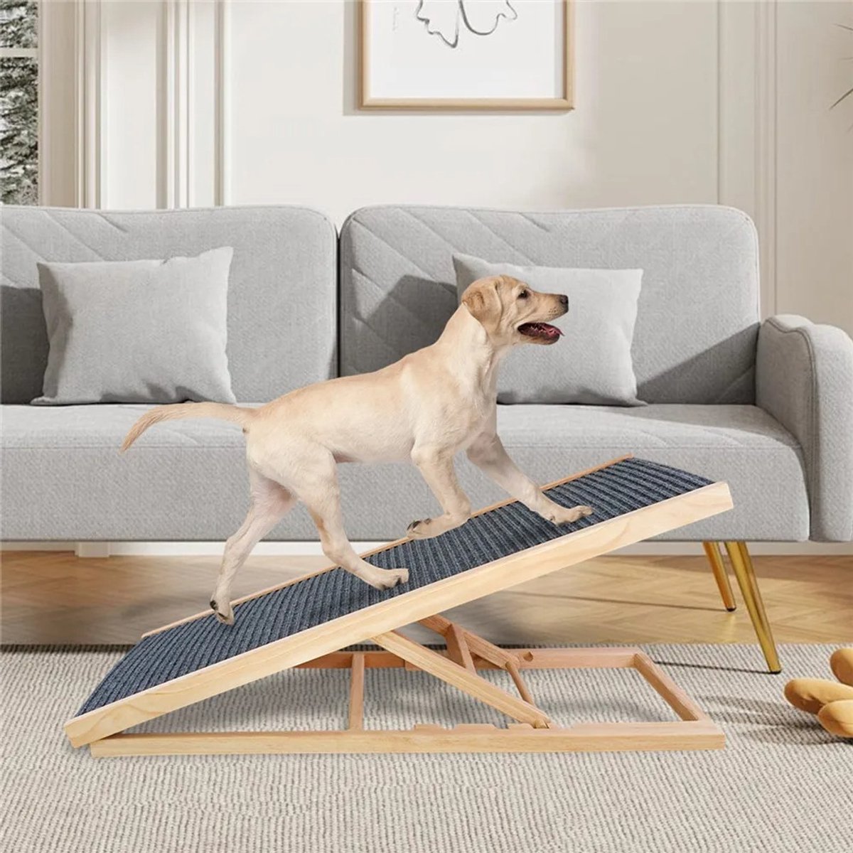 Geargalaxy Hondenloopplank - Huisdierhelling - Hondenhelling - Huisdiertrap - Massief Hout - Verstelbaar - 70 cm - Houtkleur