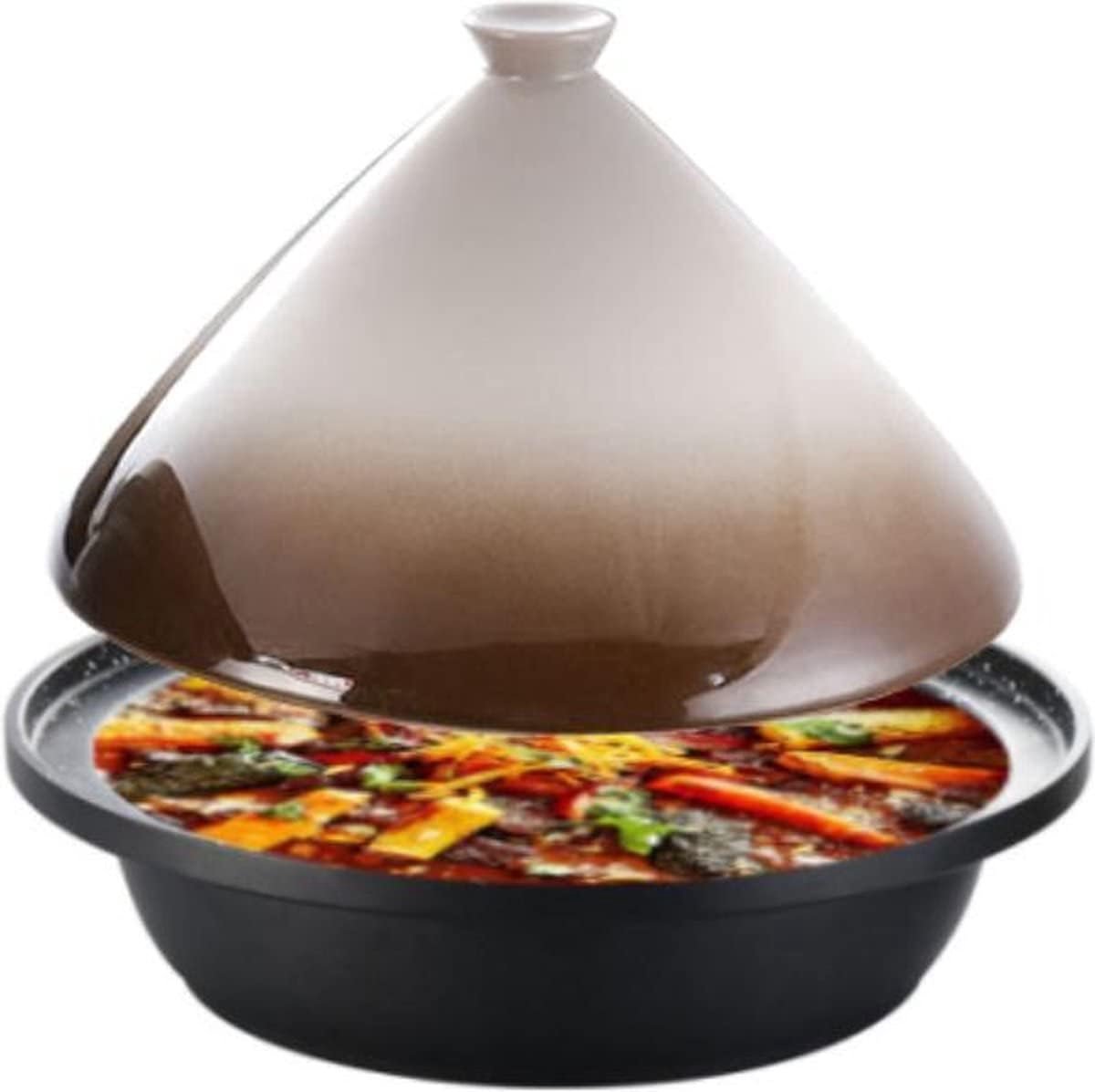 Tajine Kookpan - Stoofpan Keramiek - Gerechten Stoven - Alle Warmtebronnen - 30 cm Diameter - Zwart