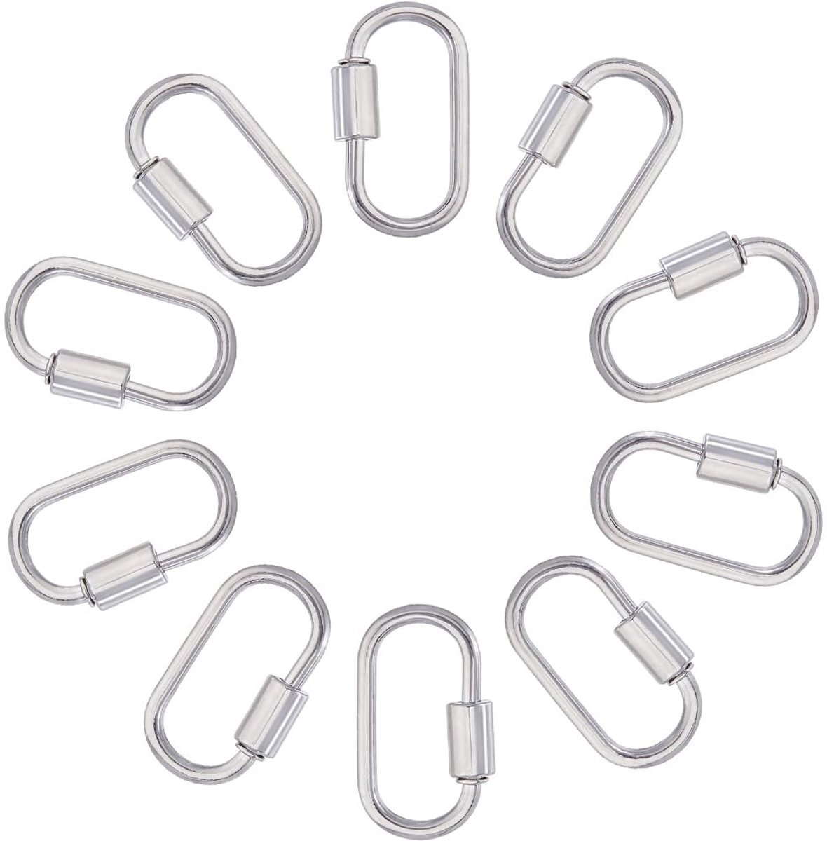 Dailygoods- Karabijnhaak 10 Stuks - Ovale/Screwing - Sleutelhanger/Connector - Legering - Platina Afwerking - Duurzaam Ontwerp - Haak