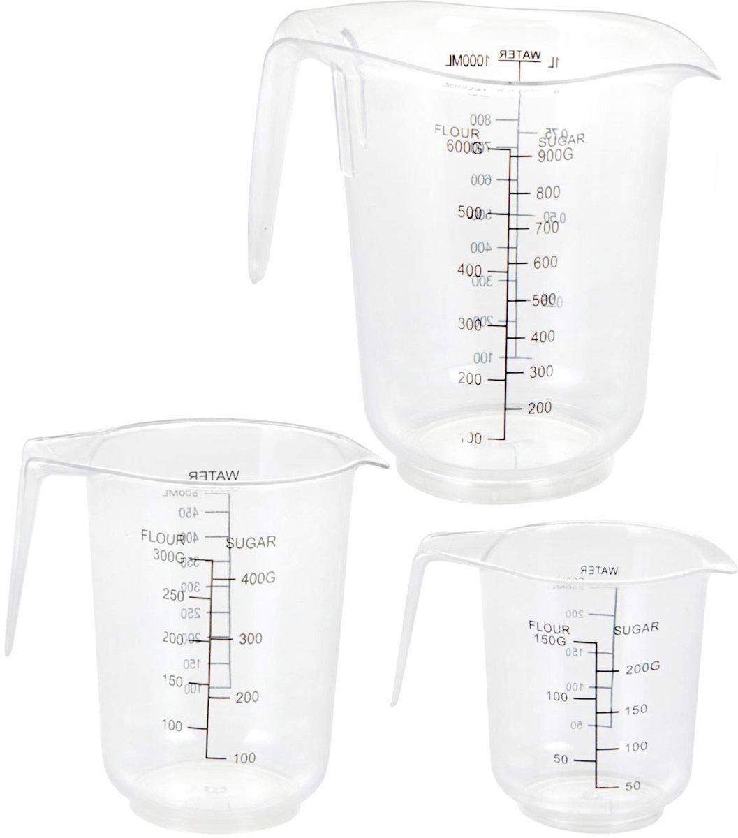 Dailygoods- Maatbekerset 3-delig - Kunststof - Maatbeker 0,25/0,5/1 L - Stapelbaar - Vaatwasmachinebestendig - Eenvoudig uitgieten - Maatbekers