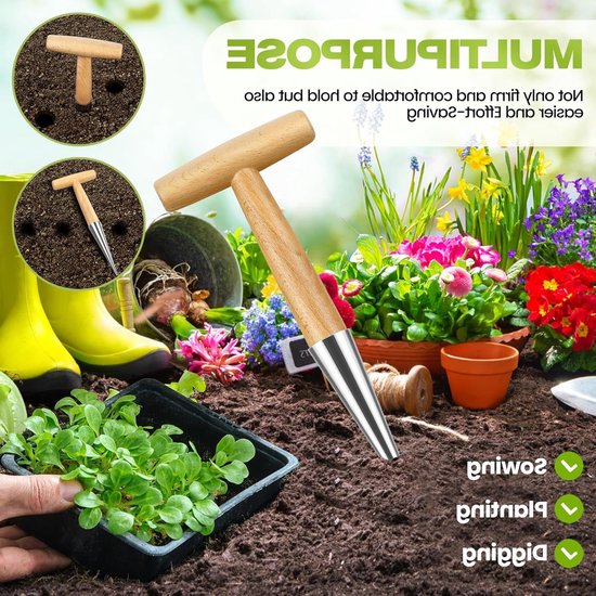Bloembollen planten met T-handvat, handige planttool voor bloembollen, uienplanten en tuinieren van bloemen en groenten — afbeelding 5