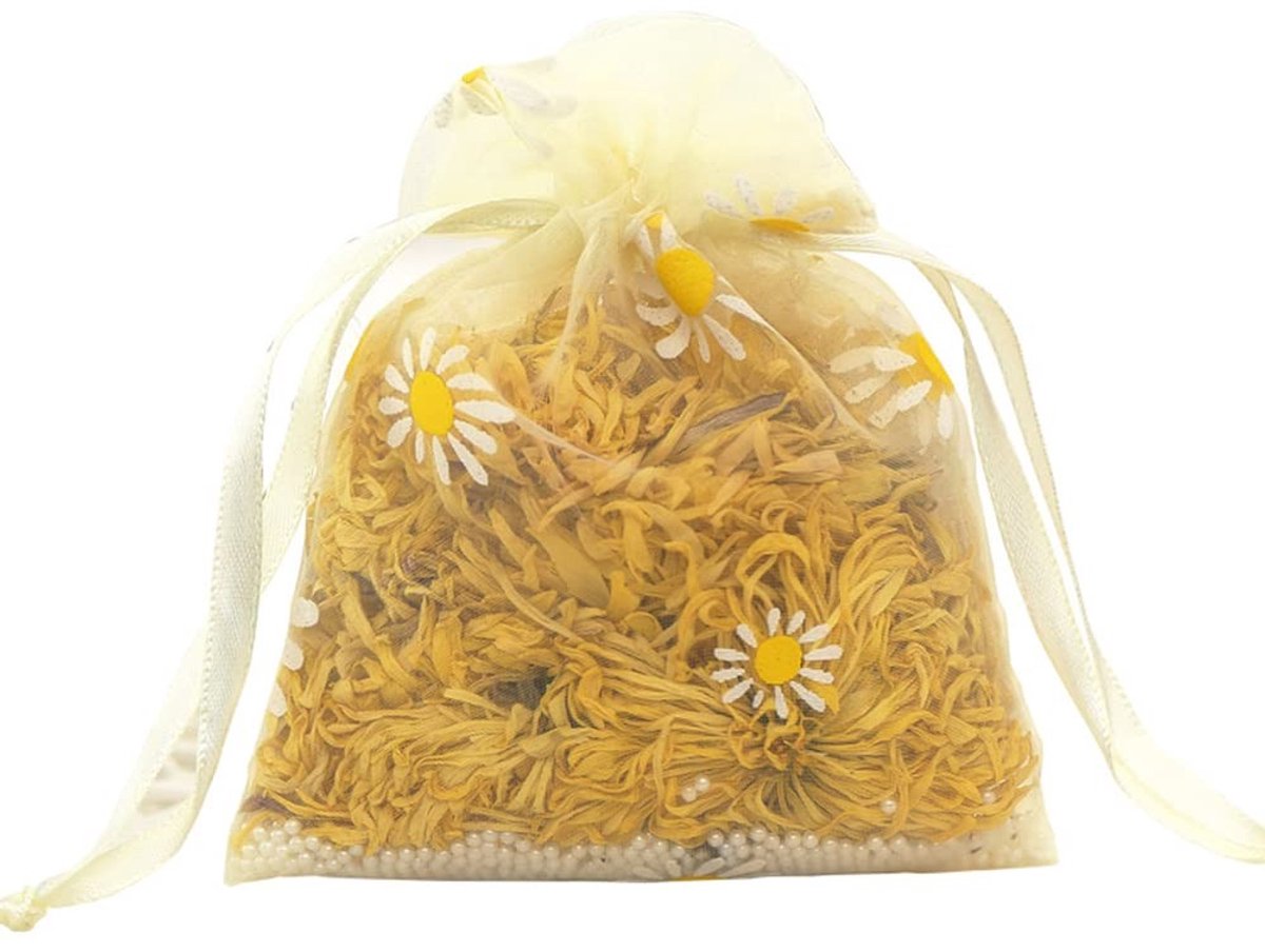 Dailygoods- Organza zakjes 16 x 23 cm - 10 stuks - Cadeauzakjes met trekkoord - Madeliefjespatroon - Geschikt voor sieraden/snoep - Hoogwaardige organza