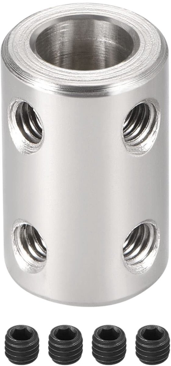 Dailygoods- Stijve Koppeling Roestvrij Staal - Aansluiting Motor - 5 mm tot 8 mm Boring - L22xD14 - Accessoires 3D-Printers/Modelboten - As Koppeling