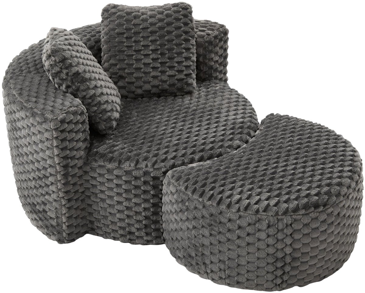 Merax Lounge Fauteuil met Hocker - Ronde Relaxstoel - Zachte Schuim Slaapstoel - Grote Lou