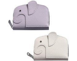 2x KASESSS Credit Card Houder - PU Leren Wallet met Olifant Design en RFID Bescherming - Wit en Paars