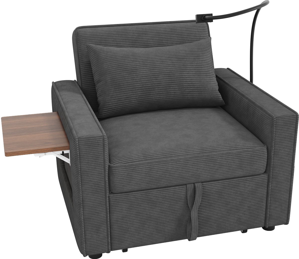 Merax Slaapstoel 1 Persoons - Uitklapbare Slaapbank met USB & Telefoonhouder - Verstelbare Relaxstoel 3 Standen - Fauteuil Bed - Corduroy - Grijs
