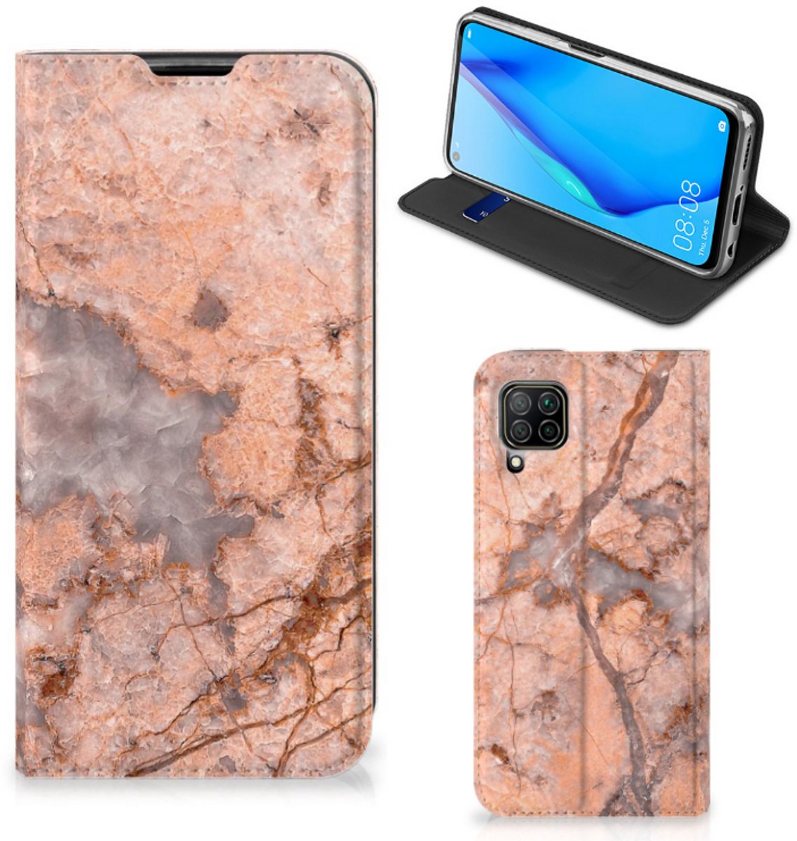 Standcase Hoesje voor Huawei P40 Lite Standcase Marmer Oranje