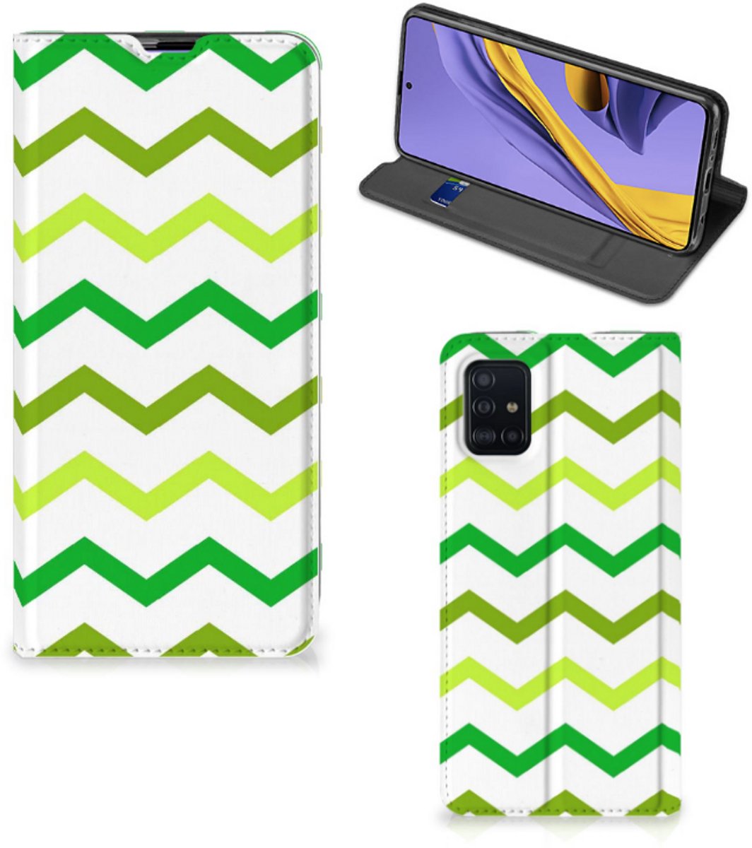 Book Case voor Samsung Galaxy A51 Hoesje met Magneet Zigzag Groen