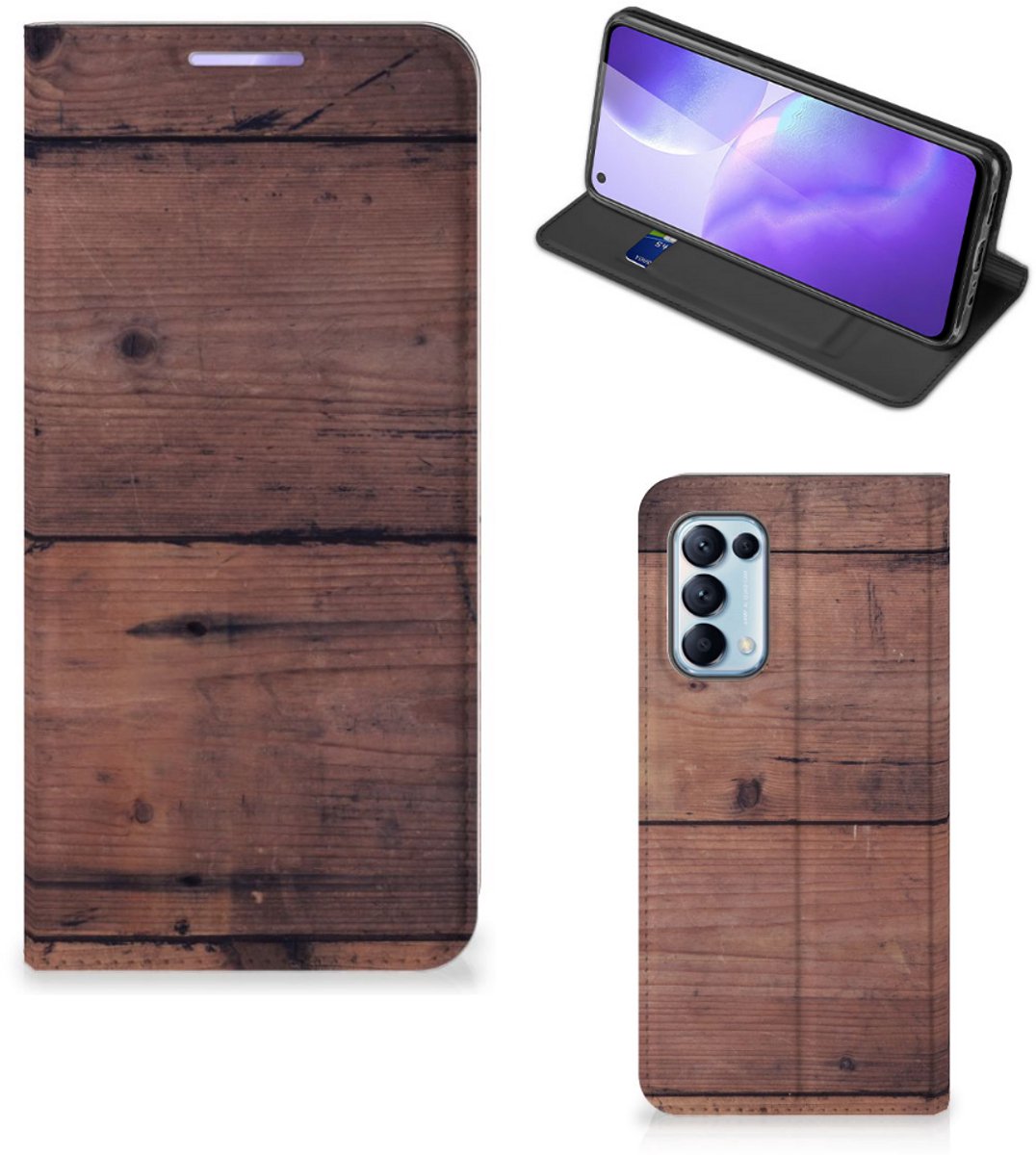 OPPO Find X3 Lite Book Wallet Case Old Wood