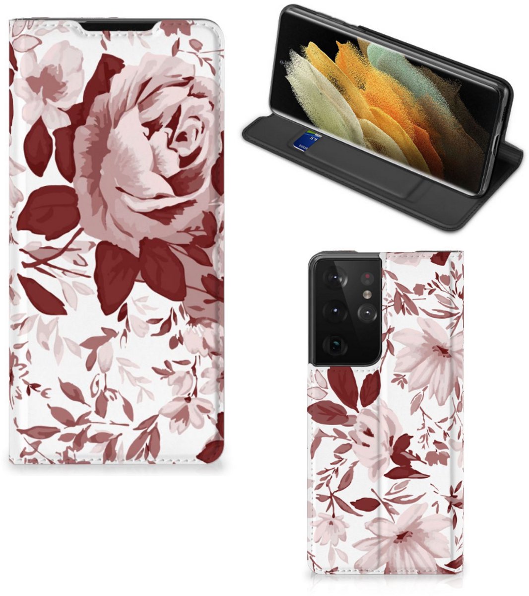 Bookcase Samsung Galaxy S21 Ultra Watercolor Flowers