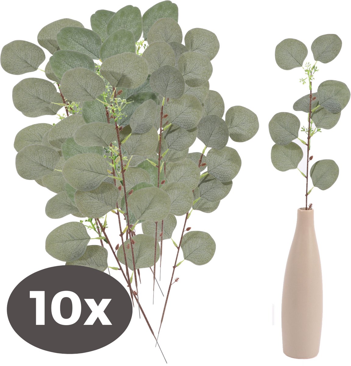 Eucalyptus Takken - 10 Stuks - Realistische Eucalyptus Decoratie - Kunstplant - Huisdecoratie en Bruiloft - Groene Takken 45 cm