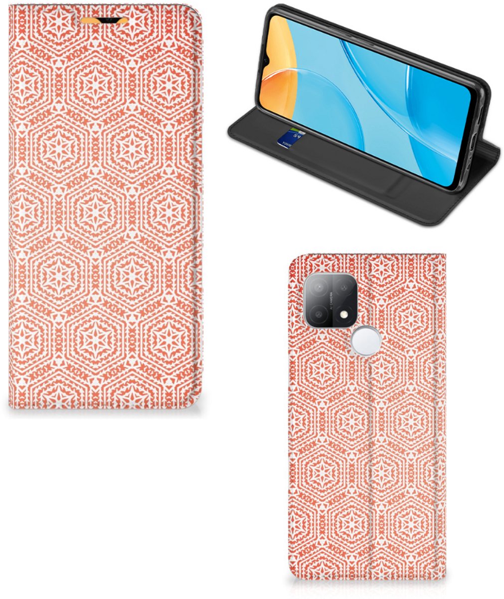 Book Case voor OPPO A15 Hoesje met Magneet Pattern Orange