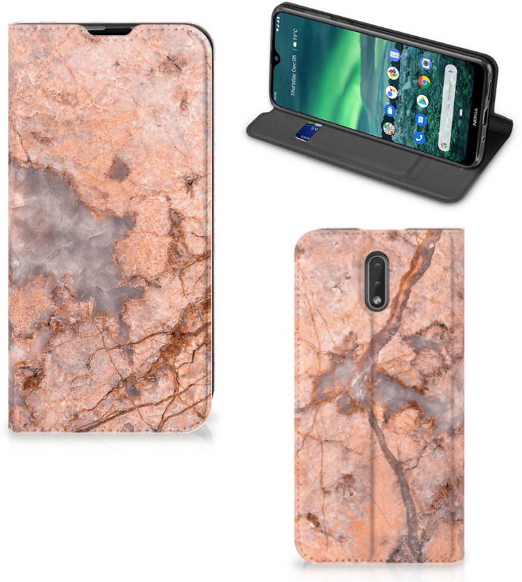 Book Case voor Nokia 2.3 Standcase Marmer Oranje