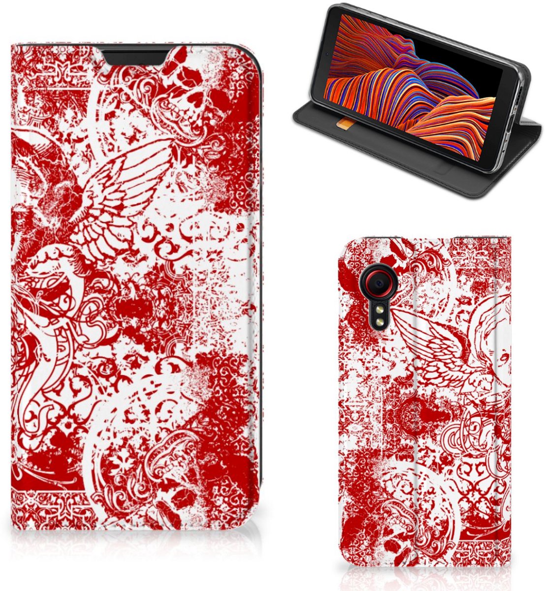 Mobiel BookCase Samsung Galaxy Xcover 5 Angel Skull Rood