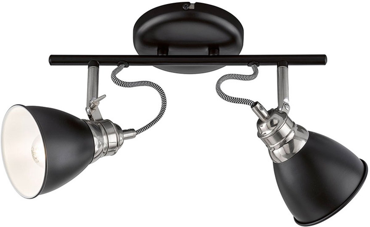 Plafondlamp woonkamerlamp slaapkamerlamp plafondspot eetkamerlamp, metaal zwart nikkel chroom, 2 vlamspots verstelbaar E14, L 35 cm