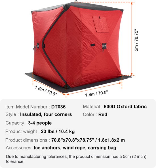 VEVOR Vistent 3-4 Personen Visparaplu Campingtent Ijsvissen Tent 1,8x1,8x2m van Vevor — afbeelding 4