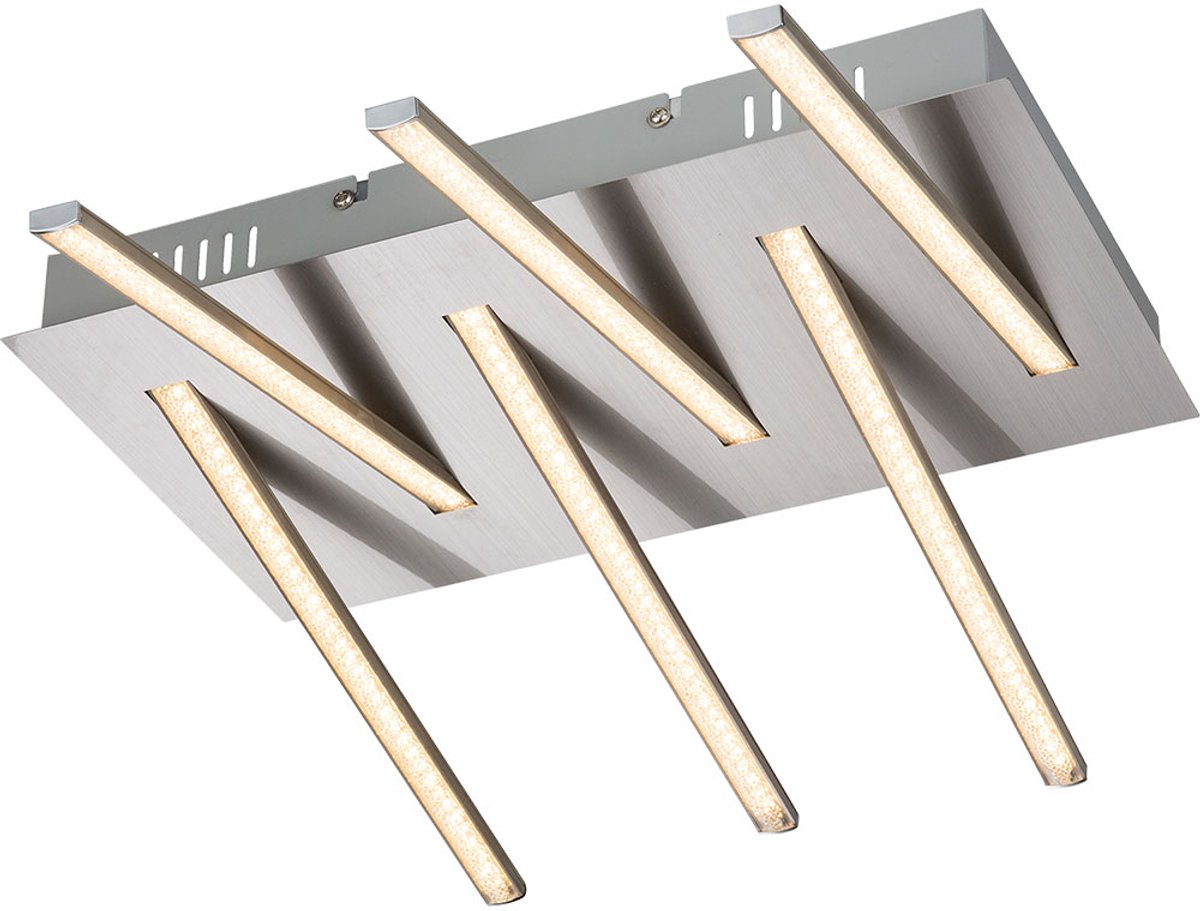 Globo Woonkamerlamp plafondlamp eetkamerlamp, K5 kristallen helder nikkel mat, LED 30W 1800Lm warm wit, LxBxH 48x38x12cm zilver