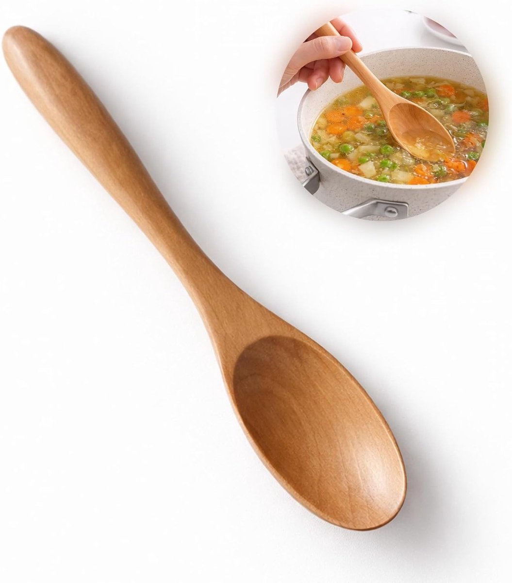 Handgemaakte houten lepel voor koken en serveren, perfect voor honing, soep en kruiden, met gladde afwerking en oliecoating