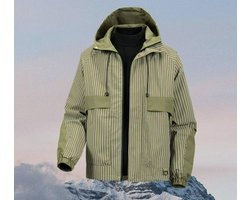 Waterafstotend Regenjack voor Heren - Winddicht Polyester Regenjas met Capuchon - Gestreept Design - Groen/Beige