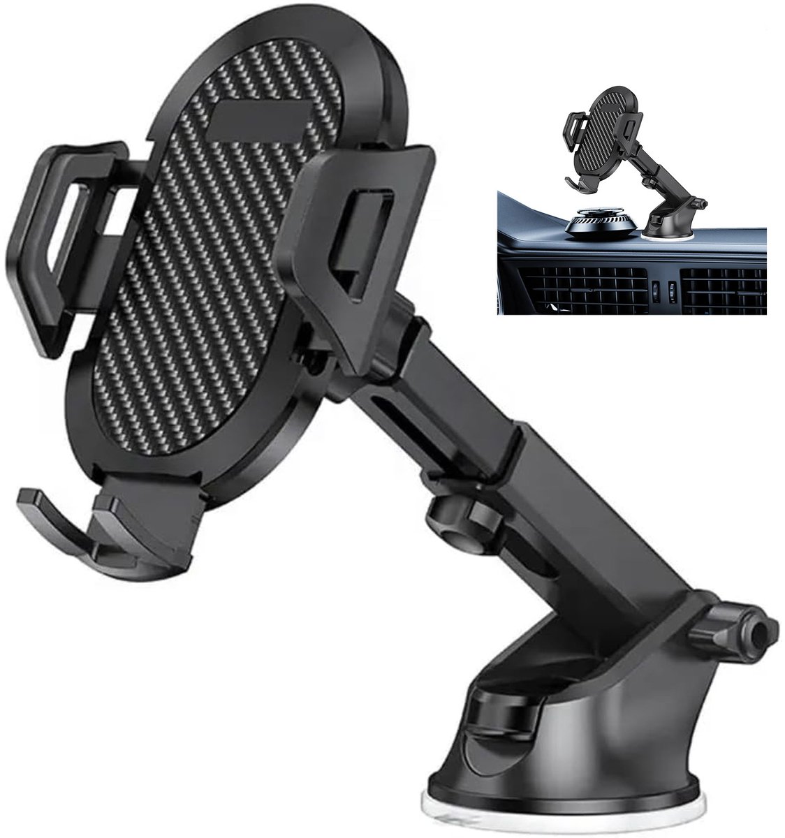 MIVRAY Autohouders - Telefoonhouder Auto - Zuignap Houder - Uitschuifbare Smartphone Houder - 360° Draai - ABS - Zwart