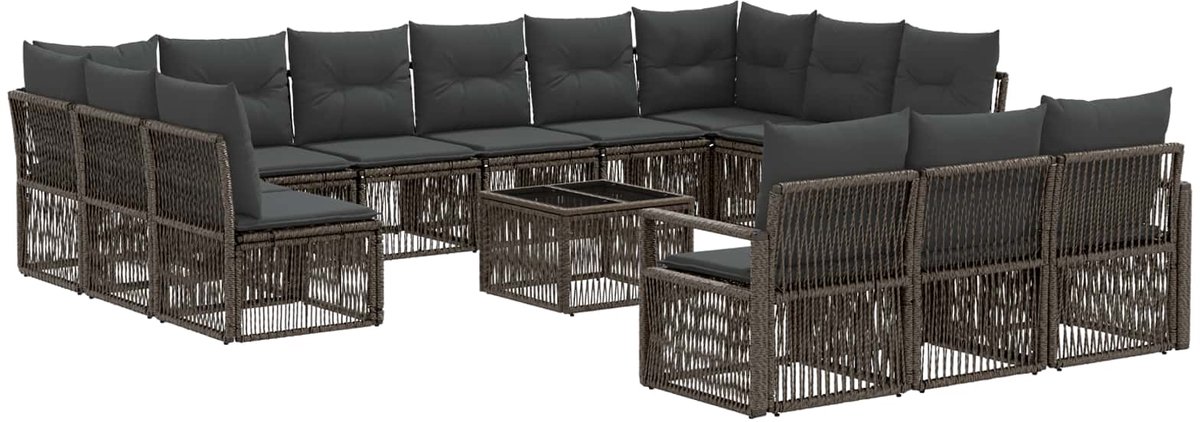 vidaXL - Tuinbank - Set - 14 - pcs - Grijs - poly - rattan