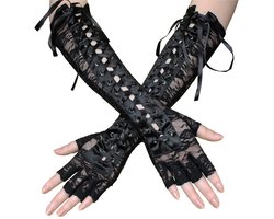 Dailygoody - Kanten handschoenen - Punkhandschoenen - Sexy accessoires - Zwart - Flirtende handschoenen - Perfect voor Halloween en feestjes - Elleboo...