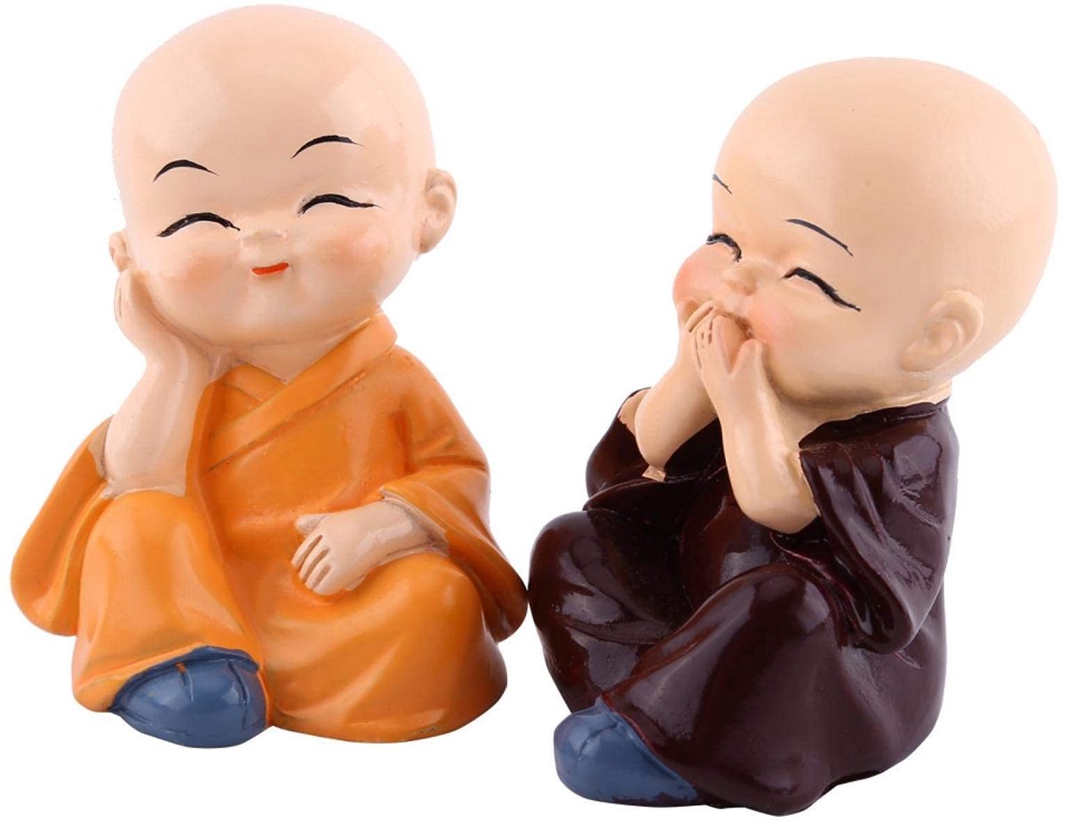 Dailygoody - Baby Boeddhabeeld - Geluksbeeldjes - Set van 4 mini monniken - Hars - Spirituele decoratie - Voor thuis en auto - Uniek cadeau