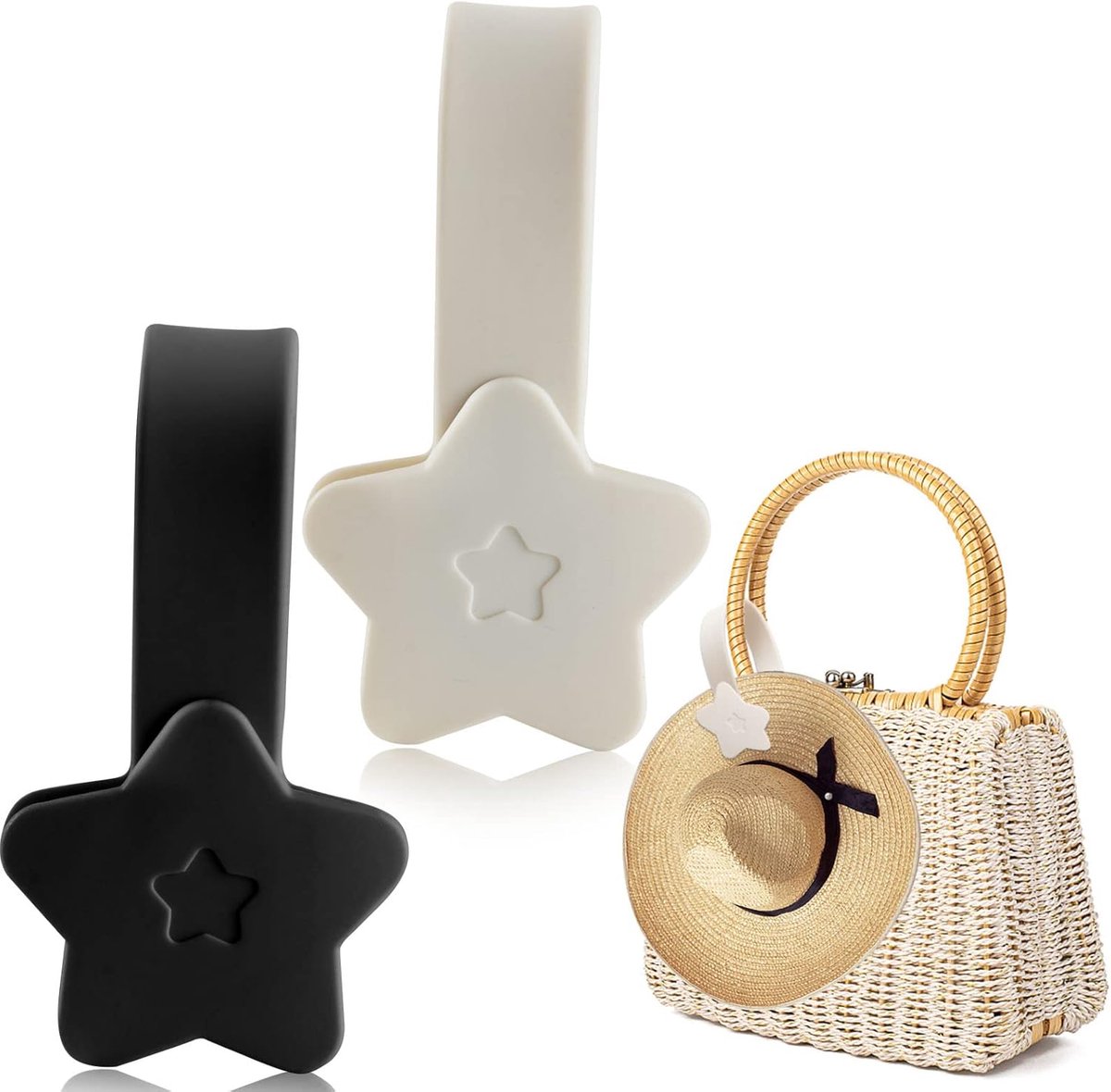 Set van 2 magnetische reis‑hoedclips (beige‑zwart) – voor tassen en buitenactiviteiten