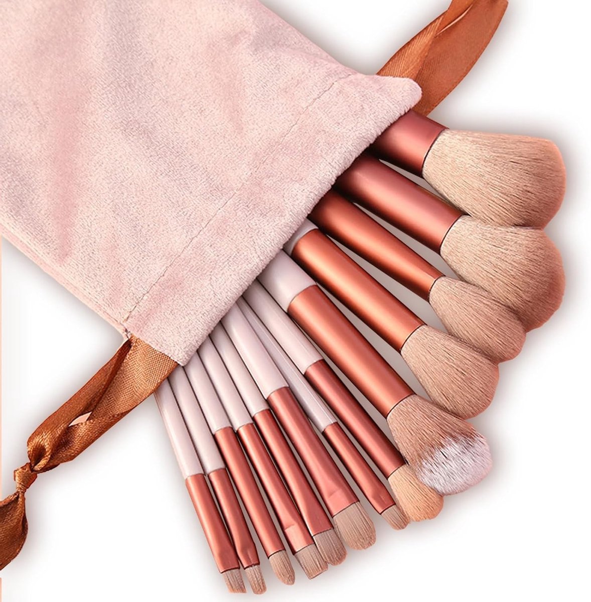Professionele 13-delige Make-upkwasten Set voor Poeder, Concealer, Highlighter en Oogschaduw met Opbergtas in Roze